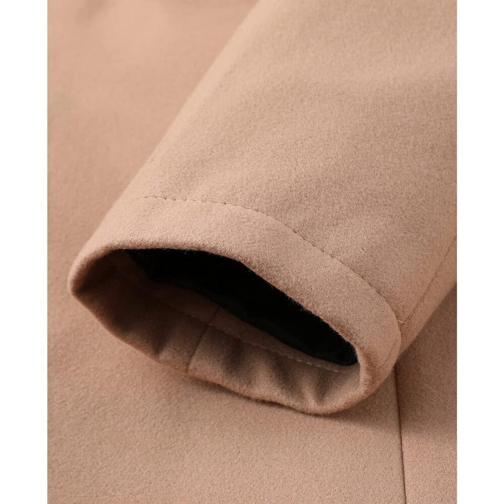 🆕Men's Khaki Classic Wool Blend Single-Breasted Mid-Length Trench Overcoat - Picture 6 of 7